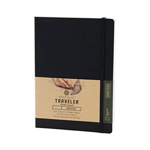 Pentalic 6" x 8" Pocket Sketchbook Traveler Journal, 160 Pages, Black Cover