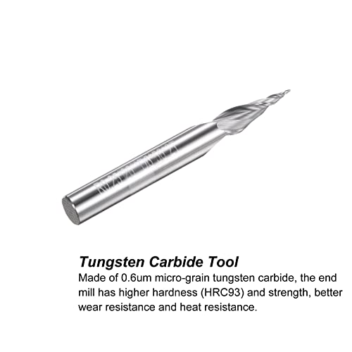 Image of uxcell Tapered Ball Nose End Mill, Uncoated Solid Carbide 2 Flute Spiral Milling Cutter, 0.25mm Radius, 0.5mm Diameter, 6mm Shank, 50mm Length, 20 Degree Angle