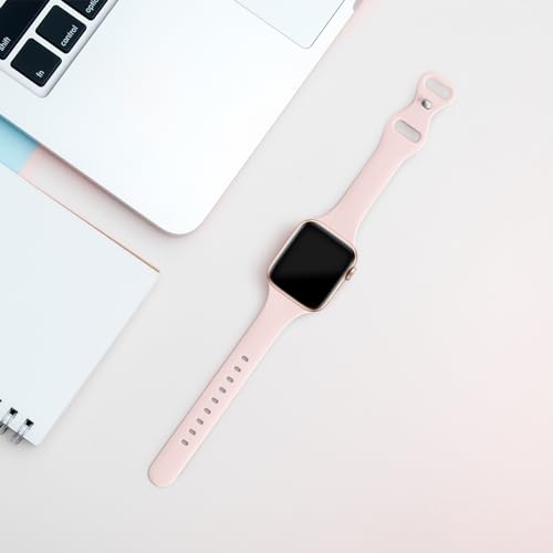 Image of Thin Slim Band Compatible with Apple Watch 38mm 40mm 41mm 42mm 44mm 45mm 46mm 49mm, Replacement Silicone Sport Strap for iWatch Series 11 /10 /9 /8 /7 /6 /5 /4 /3 /2 /1 Ultra SE Women Men, Light Pink