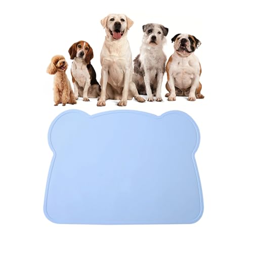 FENGZIZH Cat Food Mat, Silicone Dog Food Mat - BPA-Free, Easy Clean Pet Feeding Mat for Small Medium Cats Dogs - Non-Slip Waterproof Bowl Placemat for Home Trave (Blue)