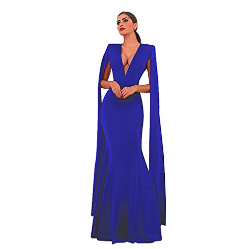 Fanteecy Women's Long Mermaid Formal Gown Prom Evening Dresses Elegant Christmas Wedding Party Maxi Dress with Cape Blue