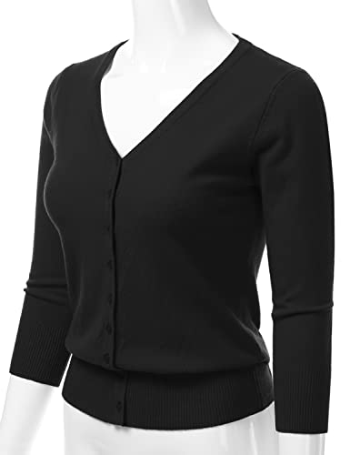 Women's 3/4 Sleeve V-Neck Button Down Knit Sweater Soft Cardigan (S-XXL)2