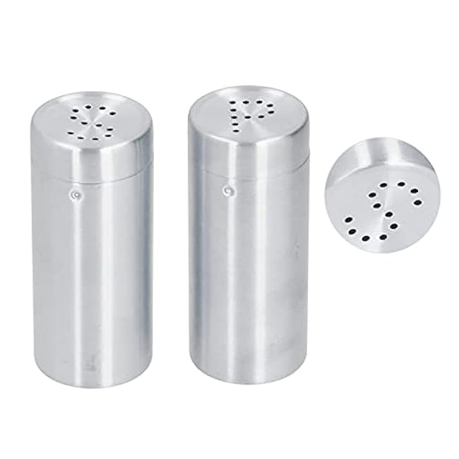 2pcs Spice Stainless Steel Pepper & Salt Shaker Dredge Seasoning Bottle Kitchen Tool (Silver)