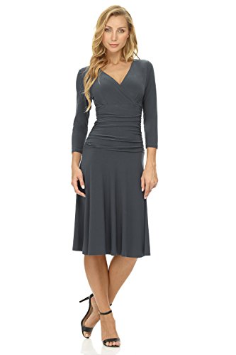Rekucci Women's Slimming 3/4 Sleeve Fit-and-Flare Crossover Tummy Control Dress4