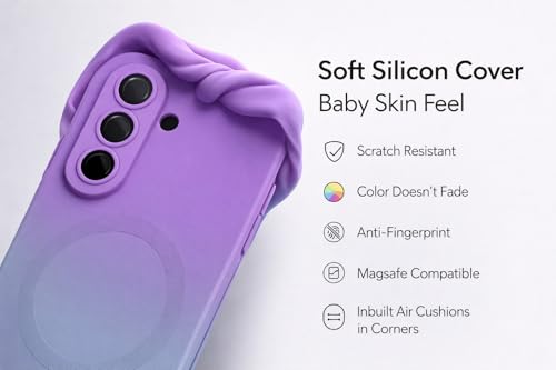 Image of amazon basics Gradient Mag-Safe Case for Samsung Galaxy A17 / M17 / F17 5G | Soft Silicone Shockproof Cover with Camera Protection | Slim Lightweight Design | Smooth Touch & Durable - Purple & Gray
