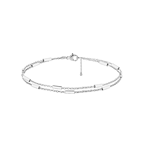 Pancert Silver Layered Bar Anklets Silver Plated Dainty Silver Anklet For Women Teen Girls Cute Lightweight Chain Tiny Bar Ankle Bracelets Minimalist Summer Beach Foot Chain Ankle Jewelry Gifts #TOP4