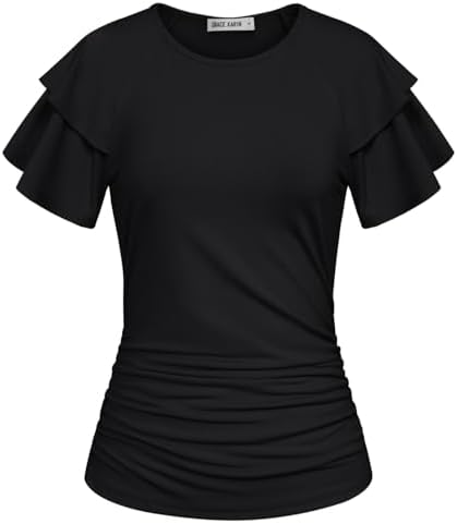 GRACE KARIN Summer Tops for Women Dressy Casual, Ruffle Short Sle...