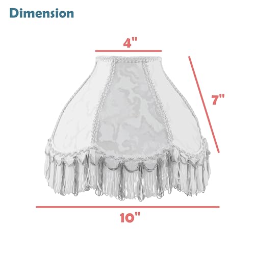 Image of Aspen Creative 55005 Handsewn Scallop Dome Transitional UNO Fringe Lamp Shade in Cornsilk White Jacquard Fabric, 4 inch Top x 10 inch Bottom x 7 inch Height, Slip UNO 33mm