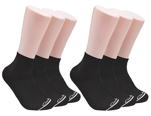 Clarks Men's Sport Half Cushion Quarter Crew Socks 6 Pair, Black/Noir, Men's 7-12 Shoe