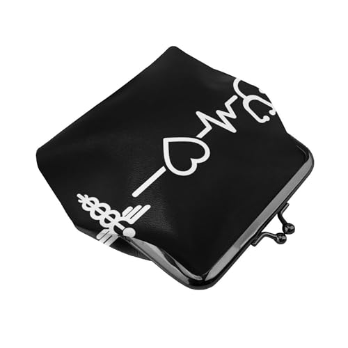 Coin Purse love heart Nurse Heartbeat black and white (3) Small Pu Leather Change Purse Coin Purse Wallet With Clasp Car Coin Holder Pouch For Woman Men3