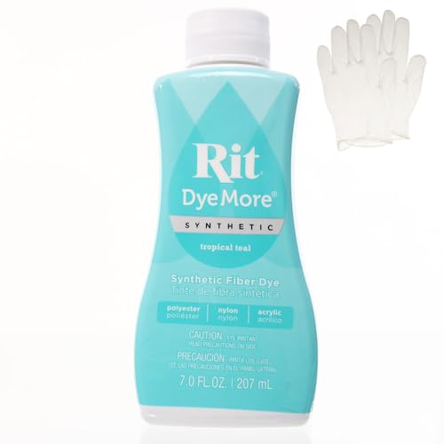 Rit DyeMore 7 Oz. Synthetic Liquid Fiber Dye Single Pack with Plastic Gloves for Clothing, Décor, and Crafts – Tropical Teal