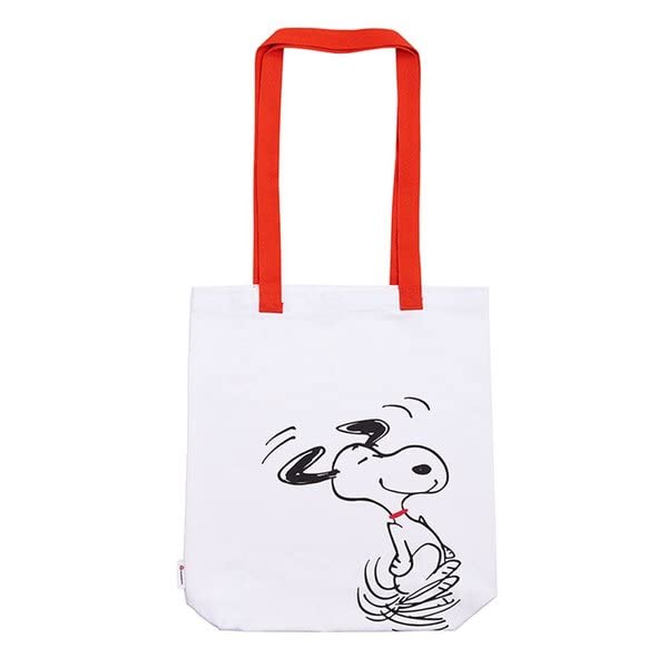 Can Dükkân Bez Çanta - Snoopy Kaçış - (Beyaz gabardin-kırmızı kolon sap)