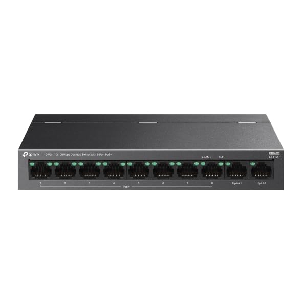 TP-Link LS110P Interrupteur de bureau 10 ports 10/100 Mbps avec PoE 8 ports +, 96 W de budget PoE total, récupération automatique PoE, Plug & Play, mode d'isolation, idéal pour