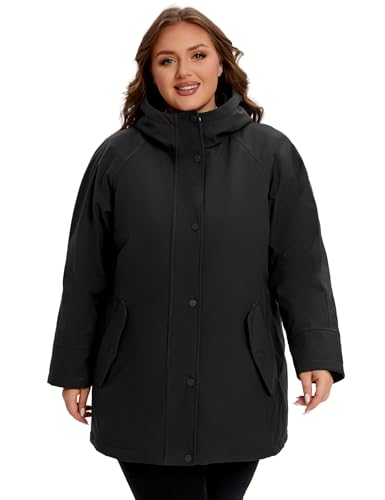 WINDMILL Womens Plus Size Softshell Jacket, Warm Windbreaker Coat with Hood (1X-6X)