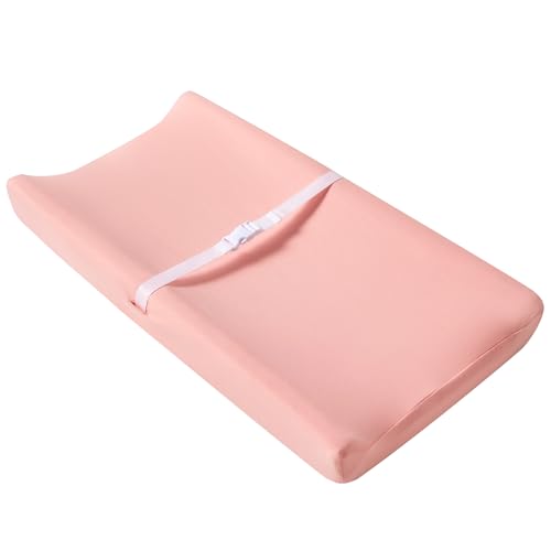 Image of QUENESS Baby Changing Pad Cover, Stretchy Cotton Comfort Diaper Changing Table Covers for Baby Girls and Boys, Ultra Soft Breathable Changing Pad Sheets, Fit 32"/34" x 16" Pad (Pink)