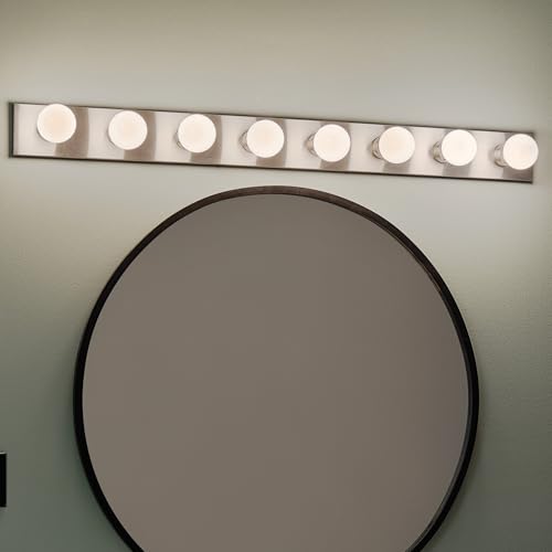 Image of Kichler Linear 48 inch Bathroom Vanity Light Fixture, 8-Light Modern Brushed Nickel Bath Bar for Bathroom Lighting over Mirror, Transitional Style (48 inch x 4.25 inch x 2 inch), 628NI