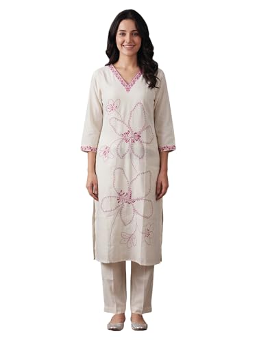 Image of INDO ERA Womens Silk Blend Printed Straight Kurta Pant Set (IESTR5624)