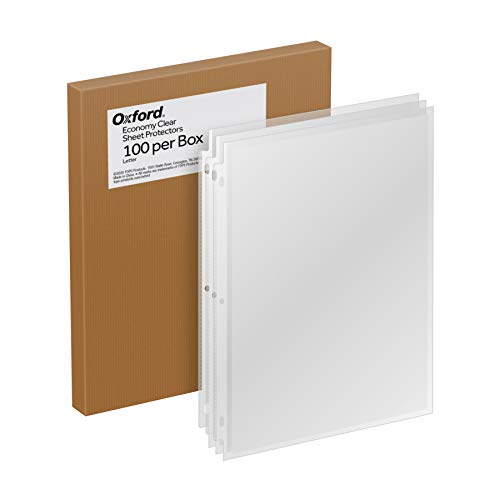 Oxford Sheet Protectors 100 Pack Letter Size (8.5 x 11) Heavy Duty Clear Sheet Protectors for 3 Ring Binder Top Loading Reinforced Holes Non-Stick for School and Office Made in USA