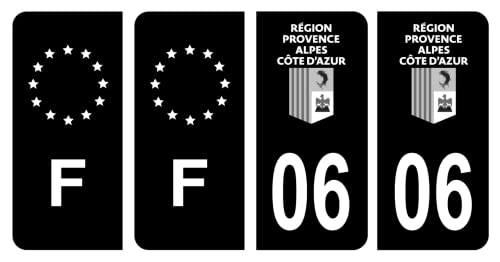 HADEXIA Lot 4 Autocollants Plaque immatriculation département 06 Alpes-maritimes Région Provence PACA Noir & F France Europe