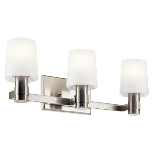 Image of Kichler Adani 3-Light Vanity Light Fixture, Modern Bathroom Vanity Light with Opal Glass in Brushed Nickel for Bathroom or Powder Room Wall Mount (8.25 inch x 24 inch), 55176NI