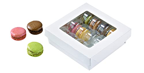 Image of PacknWood 210KRAYWH115 - White Box with Window - Small White Kray Box with Window Lid - White Bakery Box with Window (12 oz Capacity) - (3.9 x 3.9 x 1.6) (250 per case)