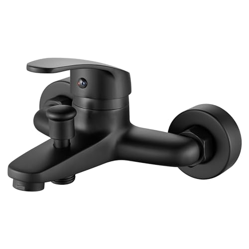Rehomthy Mitigeur Monocommande Bain Douche Noir, Robinet Baignoire Mural, Robinet Douche Mitigeur Baignoire, Raccord Fileté pour Flexible en 1/2