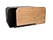 ADGO Panera Esmaltada con Tapa 35x20x21 cm, Decoración de Pie de Metal, Apertura Frontal, Cierre Deslizante, Rectangular, Tapa de Bambú También como Tabla de Cortar, Mantiene Fresco (Negro)