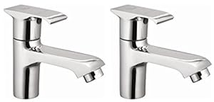Drizzle Pillar Cock Swift Brass Chrome Plated/Wash Basin Tap/Bathroom Tap/Quarter Turn Tap/Foam Flow Tap - Set of 2