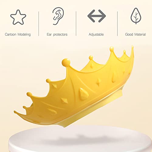 Image of Baby Shower Cap - Adjustable Shampoo Cap for Toddlers 6M-9T, Bath Visor for Kids with Crown Design, Waterproof Hair Washing Shield for Eye & Ear Protection (Yellow)