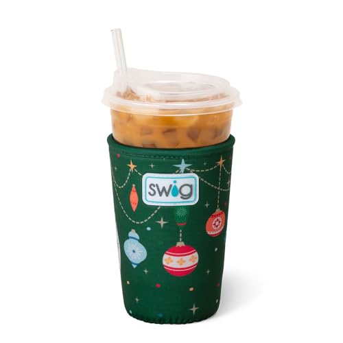 Swig Life Medium Iced Cup Coolie, Standard 22oz Iced Coffee Cup Insulator Sleeve with Handle, Neoprene Insulated Coolie Keeps Drinks Cold (Deck The Halls)
