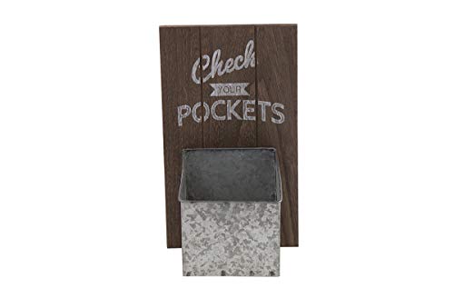 Designstyles Wall Storage and Organizer Unit â€“ Check Your Pockets Plaque with Mini Holder for Keys, Wallet, and Small Items - for Hallway, Entrance Way, Laundry Room - Metal and Wood
