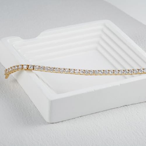 14K White/Yellow Gold Plated Cubic Zirconia Classic Tennis Bracelet for Women 3mm CZ stones,adjustable size 6-7.5 inch，elegant Tennis Chains3