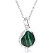 925 Sterling Silver Malachite Necklace - Dainty 12mm Natural Stone, Genuine Dark Green Malachite Gemstone Pendant, Delicate Handmade Vintage Antique Everyday Jewel for Classy Women