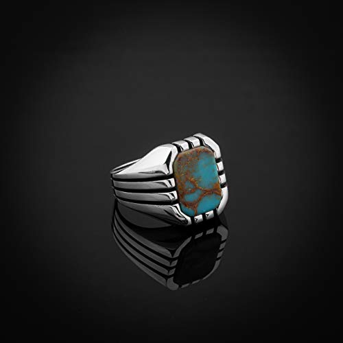 Chicotta Men's Classics Stripe Design 925 Sterling Silver Ring With Square Shaped Antique Turquoise Gemstone (9) #TOP2
