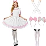 Tvnxdgl Costume da Alice da donna, vestito da cameriera del Paese delle Meraviglie, vestito da Lolita, per Halloween, cosplay, cameriera, guanti, fascia e calzini, Rosa, Medium