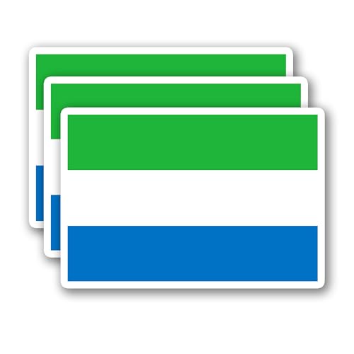 (3Pcs) Sierra Leone Flag Stickers – Sierra Leonean Sticker, Waterproof Vinyl Decals for Laptop, Water Bottle, Scrapbook, Phone Case, Travel Gear, 3" x 2"