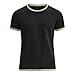 Linen Shirts for Men Short Sleeve Color Block Lightweight Crew Neck Casual Shirts Summer Fashion Beach Pullover Tops Black-L