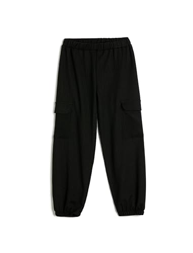 Koton Basic Cargo Jogger Sweatpants Pocket Elastic Waist, Pantaloni della Tuta Ragazze, Black(999),