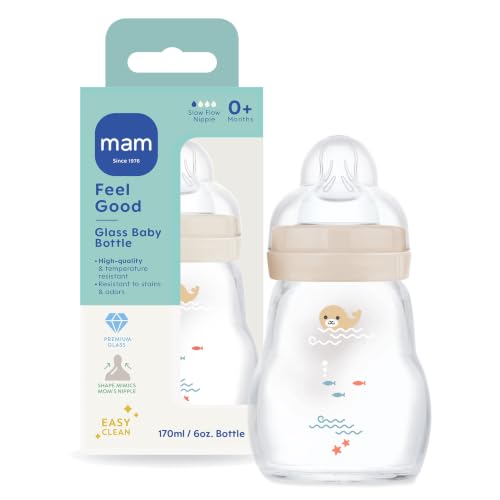 Image of MAM 6oz Pure Glass Anti-Colic Feel Good 0+ Month Baby Bottle, 1 Pk, Unisex