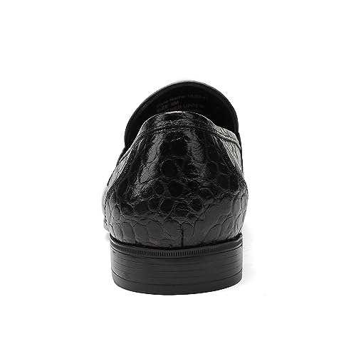 Image of Mens Leather Penny Loafers, Classic Crocodile Printed Business Dress Shoes with Metal Buckle Slip on Penny Shoes for Mens