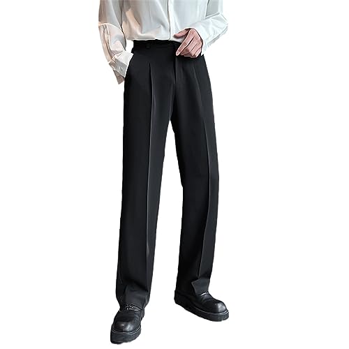 Men Suit Pants Solid Baggy Casual Wide Leg Trousers High Waist Straight Bottoms