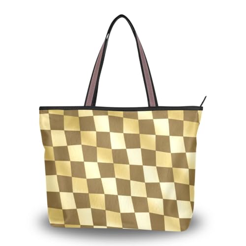 Sac fourre-tout à bandoulière d'exception en soie à carreaux marron pour femme