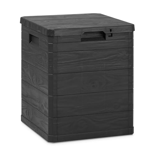 Toomax Multibox Woody's 90 baule da 90L, contenitore da esterni antracite 42,5x44x50h effetto legno in plastica resistente, resistente ai raggi UV, dotato di foro per lucchetto, per esterni