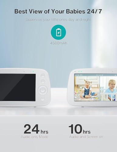 HiPP Video Baby Monitor Screen, 5” Parent Unit for VAVA, Single Split-Screen, Infrared Night Vision, 2X 4X Zoom, 900ft Long Range, 4500mAh Battery, 2-Way Audio Talk