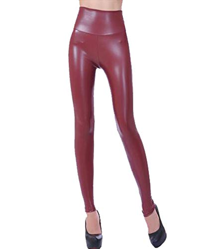 Cayuan Leggins de PU Cuero Mujeres Cintura Alta Delgados Elástico Pantalón Sexy Imitación Cuero Pantalones