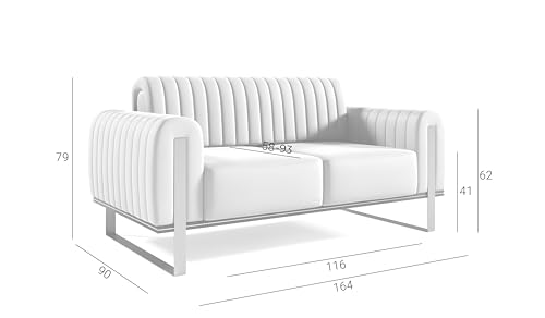FURNISTAR Premium Pier Sofa 2-Sitzer, Glamour Design, Polstersofa mit drehbarer Rücklehne, Couch, Sofagarnitur, Wohnzimmer, goldene Metallfüße, Velour-Stoff - Dunkelgrau – Bild 4