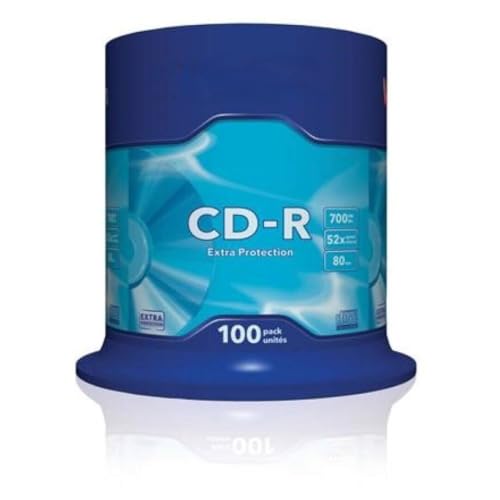 CD-R 700MB 52x, vaso da 100 unità, registrazione audio e dati, ideale per archiviazione e distribuzione di file.