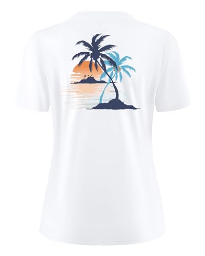Womens Fishing Shirts UPF 50+ Short Sleeve UV SPF Sun Protection Lightweight Quick Dry T ShirtsWhite_Coconut_Tree_a XL