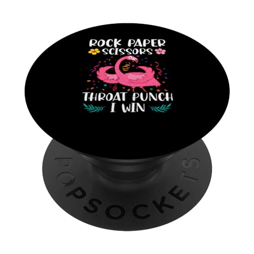 Rock Paper Scissors Throat Punch I Win Funny Flamingo Game PopSockets Swappable PopGrip, Black