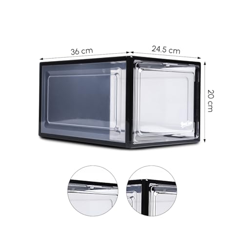 Image of Sneaker Box Black (Pack of 6) | Side-Opening, Heavy-Duty | Stackable Shoe Storage Organizer Crate with Magnetic Closure | Clear Sneaker Display & Dust-Proof Access Container